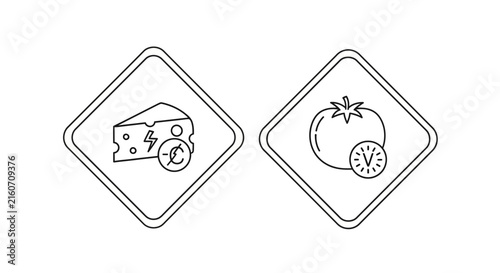 Cheese and Tomato Icons, Food Ingredients, Vector Graphics