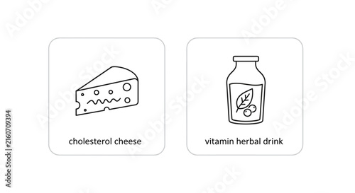 Cheese Slice and Herbal Drink Icons Symbolizing Diet Choices