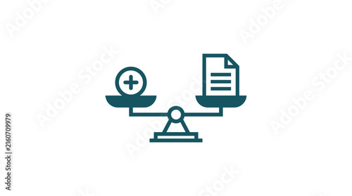 Balance scale with plus symbol and document.