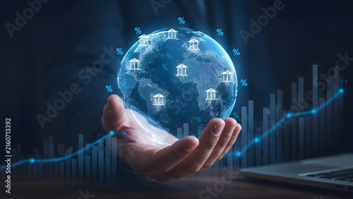 Global Banking Network And Central Bank Interest Rate Hike Concept