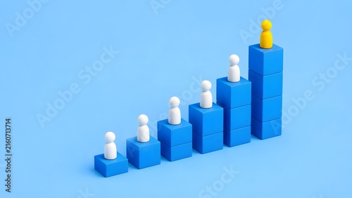 Career Growth And Leadership Promotion Concept With Yellow Figure On Top Blue Podium