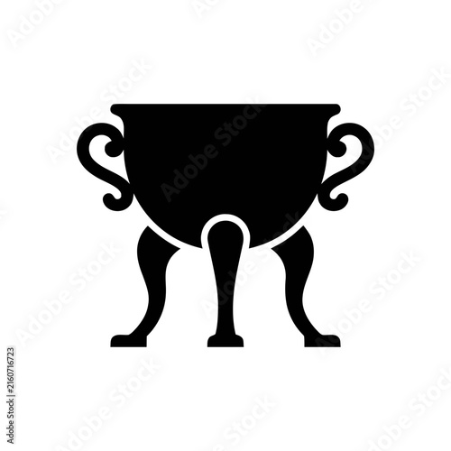 Ancient cauldron icon represents antique pottery and traditional cooking vessel.