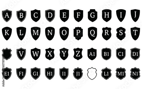 Letter d within a shield shaped silhouette on a black background