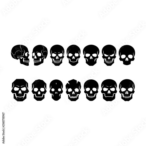 Bild auf Leinwand Black skulls icons set in two rows on white background