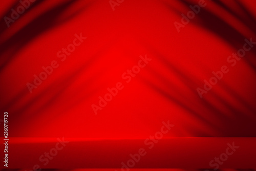 Wall interior background, studio and backdrops show products.with shadow from window color Red background for text insertion and presentation product	