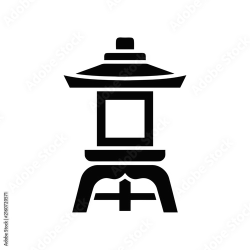 Japanese stone lantern icon depicted as a black vector silhouette on a solid white background.