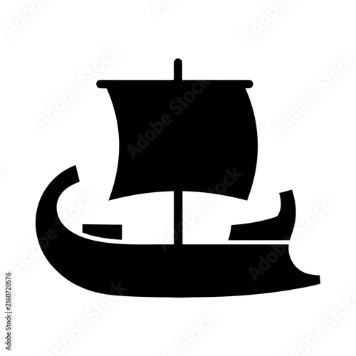 Sailing ship icon features an ancient vessel design with a large single sail.