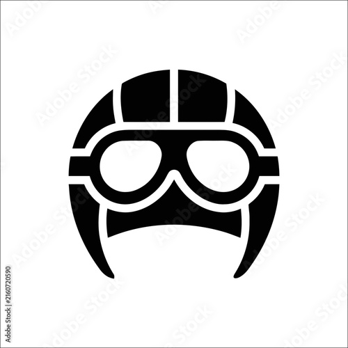 Aviator helmet with goggles black vector icon represents vintage flight gear and aviation pilot style.