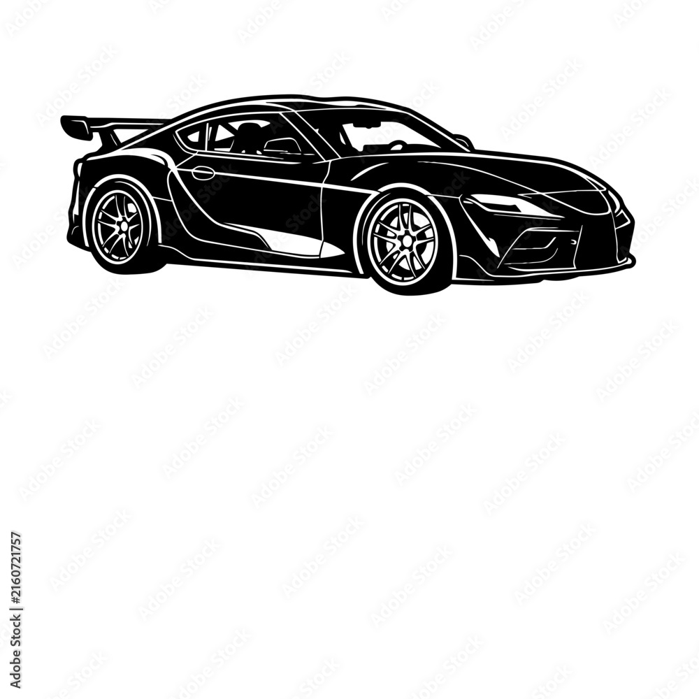 Fototapeta premium Modern sports coupe car vector illustration, sleek performance vehicle silhouette design.