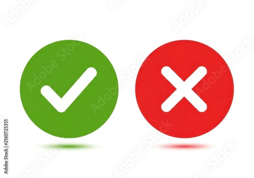 Green check mark and red cross sign icons for true or false choice selection