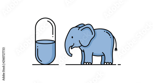 blue elephant and capsule, animal health concept
