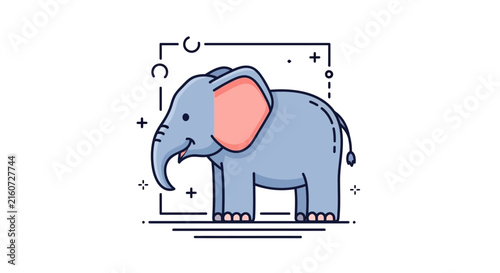 blue elephant cartoon with pink ear