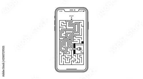Obraz na płótnie 3D plug trapped in complex maze design on smartphone screen illustration
