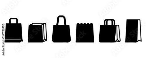 Shopping Bag Silhouette Icons Set with Paper Bags Retail Packaging Grocery and Fashion Shopping Vector Collection