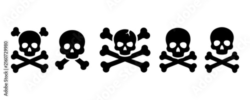Skull and Crossbones Silhouette Icons Set with Pirate Danger Warning Poison and Halloween Vector Collection