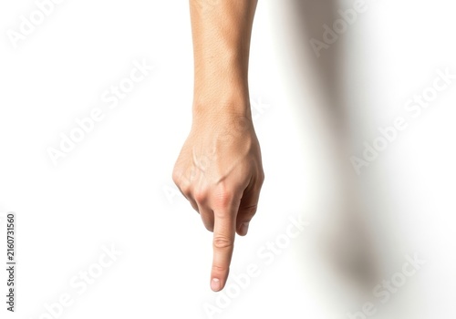 Human hand with index finger pointing down to show direction or select something