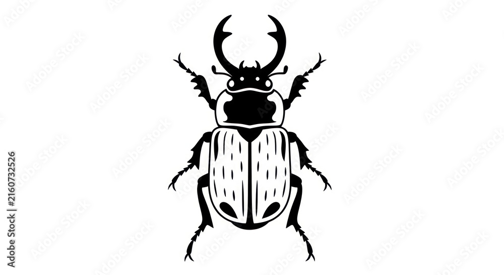 Fototapeta premium Black and white stag beetle illustration.
