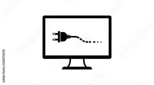 Modern computer monitor with unplugged power cable showing empty screen and disconnected energy