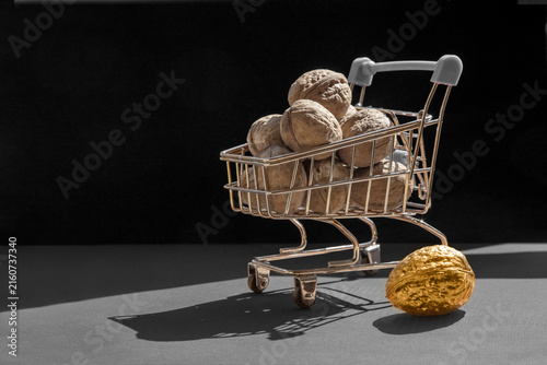 Golden walnut standing out from shopping cart
