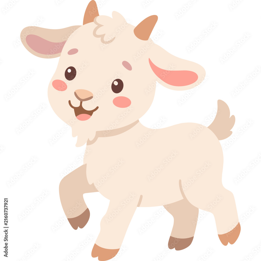 Fototapeta premium Cute Little White Baby Goat Character Illustration with Playful Expression for Childrens Storybook Design