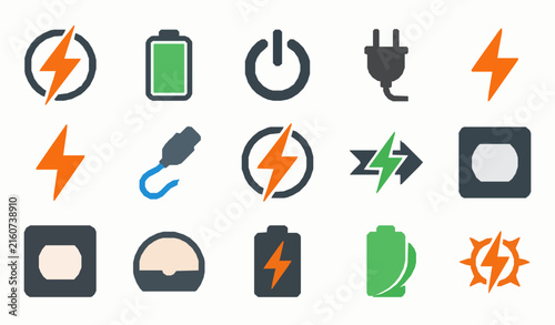 Charge Lightning and Power Flat Vector Icon Pack for Apps and Websites