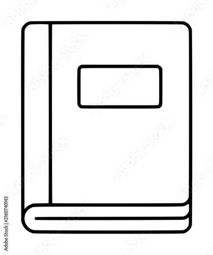 Bild auf Leinwand Minimalist black and white vector icon of a closed workbook or textbook with a label on the cover, perfect for educational projects, school supplies illustration, and academic study design elements