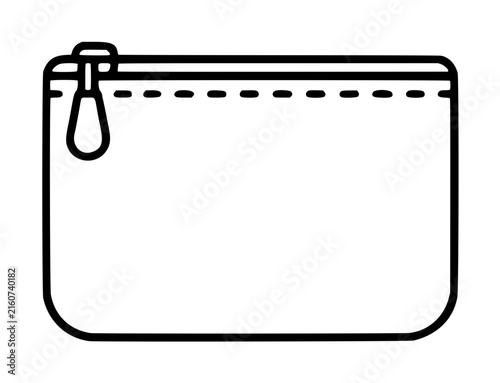 Canvas Print Sleek minimalist black and white vector icon of a zipper pouch or cosmetic bag, featuring a clean outline and stitching detail, perfect for fashion, travel, or organization themed graphic designs