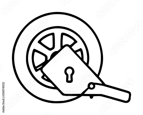 Bild auf Leinwand Hand-drawn black line vector icon depicting a mechanical wheel clamp device with