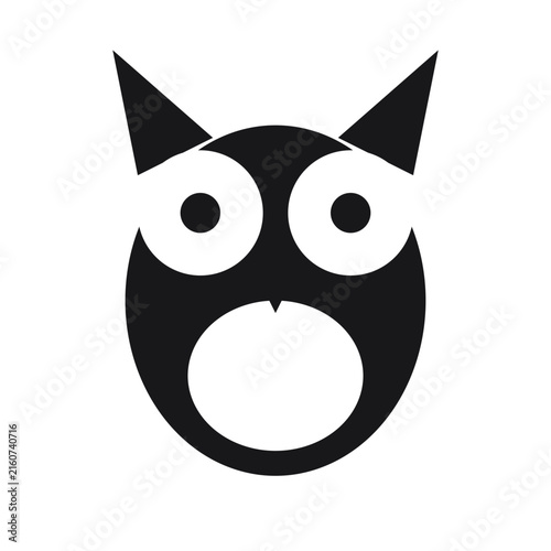 Simple black and white owl vector silhouette graphic icon with silhouette