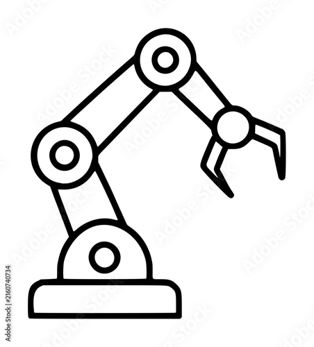 Quadro su tela Hand traced vector icon of an industrial robotic arm with articulated joints and