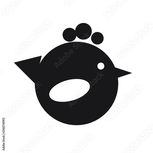Stylized black and white chicken vector silhouette graphic icon with silhouette