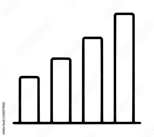 Minimalist hand-traced vector icon illustration of ascending bar chart, perfect for analytics dashboards, financial reports, business presentations, and data visualization projects