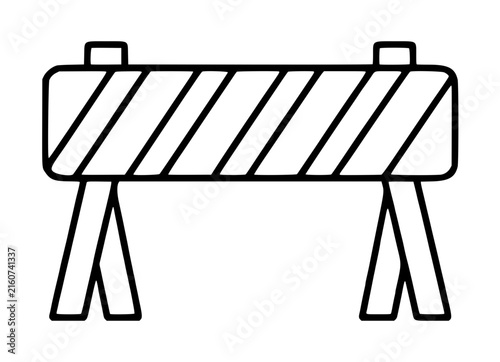 Hand-traced vector illustration of a striped traffic barrier barricade icon, featuring a horizontal panel with diagonal hazard lines supported by two A-frame legs in minimalist black line art style