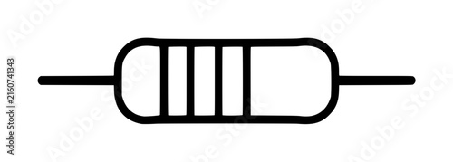 Black outline resistor vector icon illustration for electronics and circuit design projects, minimalist hand drawn line art symbol depicting electrical component with color band markings