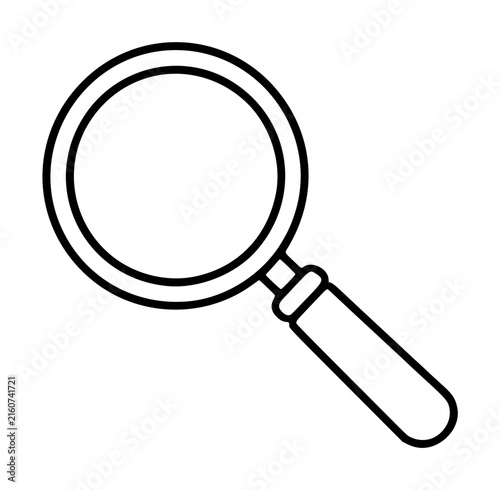 Hand-traced magnifying glass vector icon illustration featuring a clean circular lens and elongated handle in minimalist black outline style, perfect for search and discovery graphic design projects