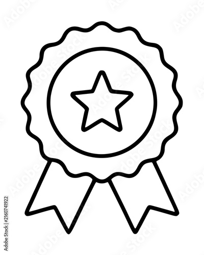 Canvas Print Achievement award vector icon featuring a scalloped badge with a central star and hanging ribbons