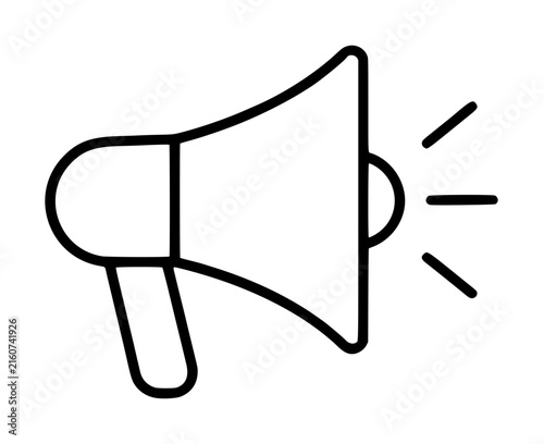 Hand-traced black vector megaphone icon illustration with sound waves radiating outward, minimalist line art design on transparent background, perfect for announcements, marketing, and promotional