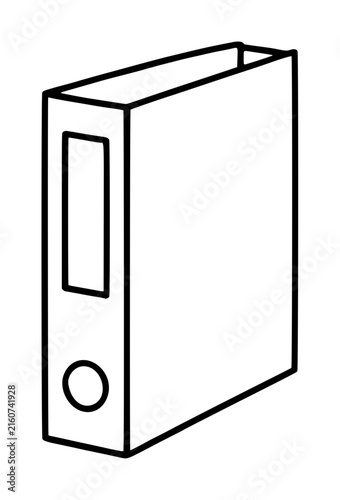 Minimalist black and white vector icon of a professional ring binder folder for office organization and document storage, featuring a clean line art illustration of an essential stationery item.