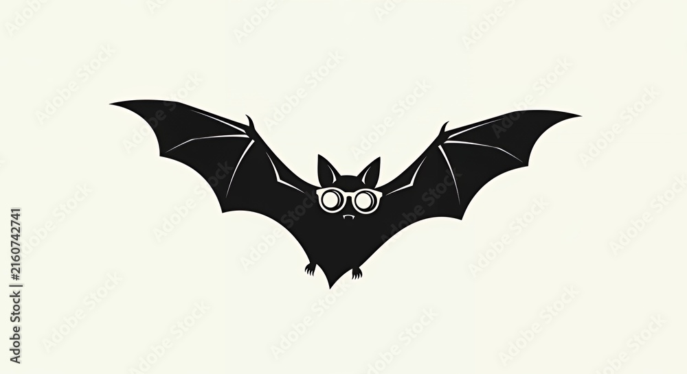 Fototapeta premium Cute Bat with Glasses Flying, Halloween Animal Illustration.