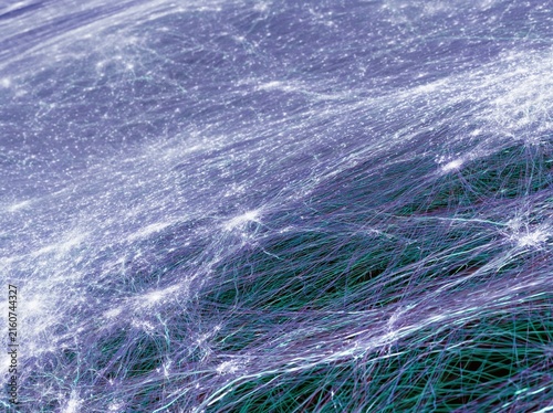 Neural data fabric with glowing violet nodes and cyber-blue fiber connections, a luminous digital network for technology backgrounds and copy space