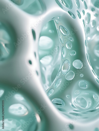 Abstract organic structure with bubbles and interconnected cells.