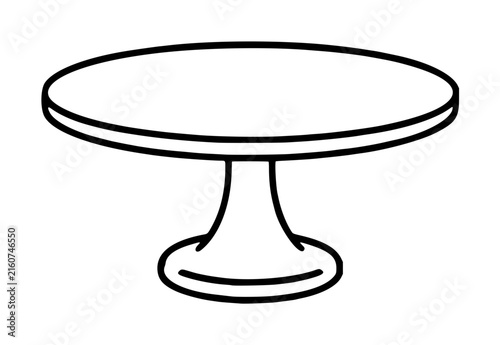 Hand drawn vector icon of an elegant empty cake plate stand on a pedestal base, featuring clean black outlines, minimalist line illustration style, perfect for bakery and dessert themed designs