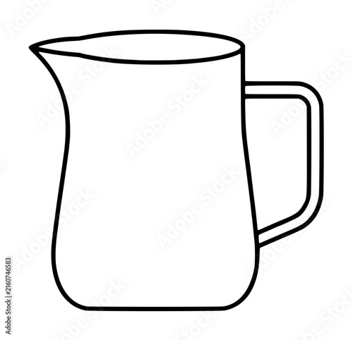 Minimalist hand-traced vector icon illustration of an empty milk pitcher jug with curved handle, black outline sketch style, isolated on white background for kitchen and dairy themed designs