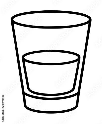 Hand-traced vector illustration of a classic espresso shot glass, featuring a clean black outline icon style depicting a small layered coffee beverage, perfect for cafe menus and coffee shop branding