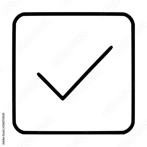 Hand-traced vector illustration of a checkbox icon featuring a bold checkmark inside a rounded square outline, minimalist black line drawing for user interface and form design