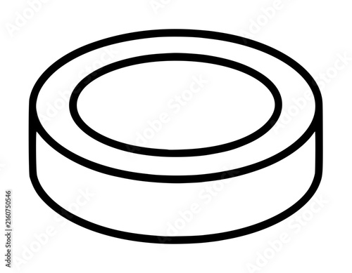 Hand-traced vector illustration of a single black checkers game piece, minimalist line drawing on white background, retro board game accessory icon for tabletop design