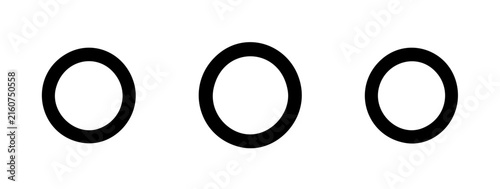 Hand traced minimalist vector illustration of three simple round outline dots arranged horizontally for carousel pagination indicator isolated on white background, hand drawn sketch style outline