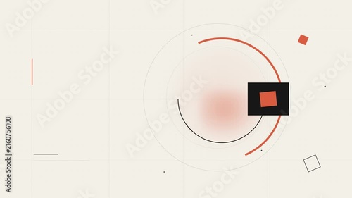 Stylish abstract geometric composition featuring circles, squares, and lines with a subtle red gradient on a light grid background, ideal for corporate presentations.