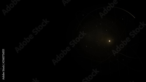 A luminous central point is surrounded by ethereal, orbiting lines and particles against a dark, mysterious background.