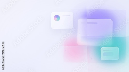 Bright, clean background with transparent, frosted glass-effect UI elements in soft pastel colors, creating a modern, elegant interface design aesthetic.